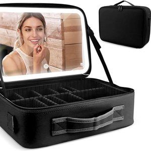 Smacen Large capacity Cosmetics Train Case with LED Lighted Mirror